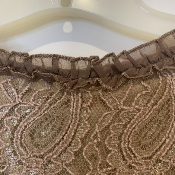 Pretty Angel Brown Mocha Small asymmetrical Crystal Lace Fairy Goth Blouse NWT - Picture 11 of 14